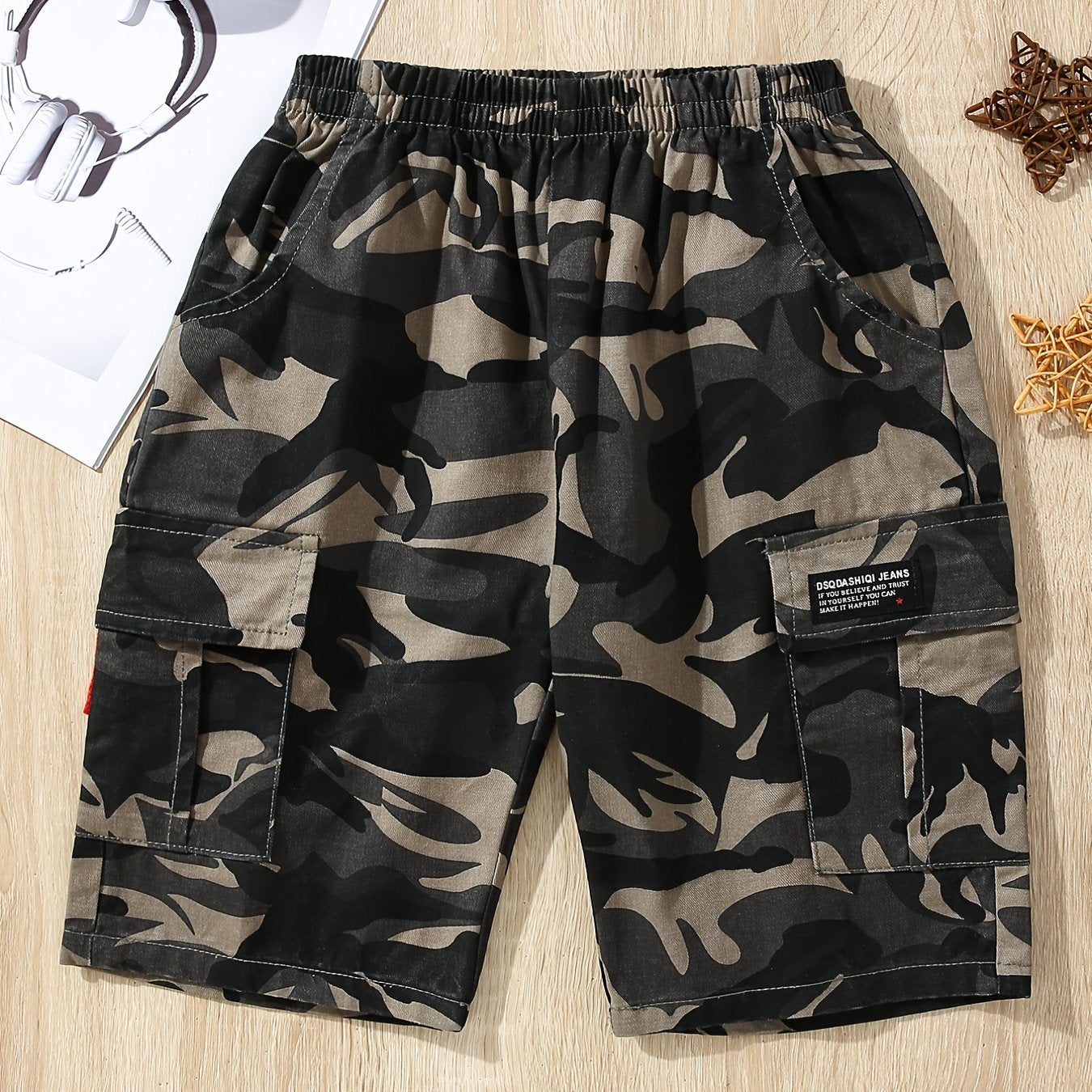 Boys Camo Cargo Shorts Elastic Waist Summer Clothes