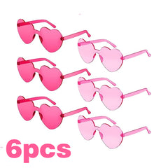 6pcs Rimless Heart Shaped Sunglasses Transparent Candy Eyewear