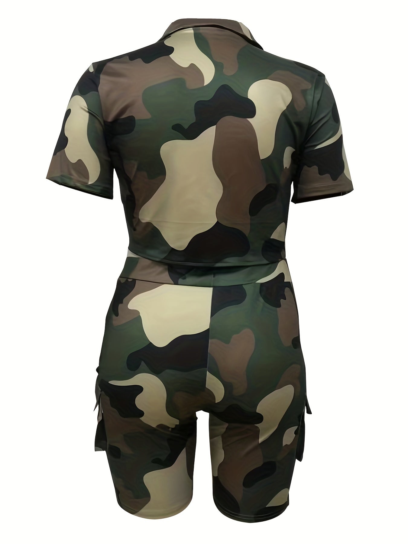 Camo Print Short Sleeve Crop Top & Shorts Set