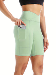 High Waist Yoga Shorts Slim Fit High Stretch Quick Drying With Pocket