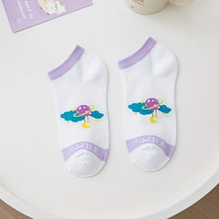 5 Pairs Floral Print Socks & Lightweight Low Cut Ankle Socks