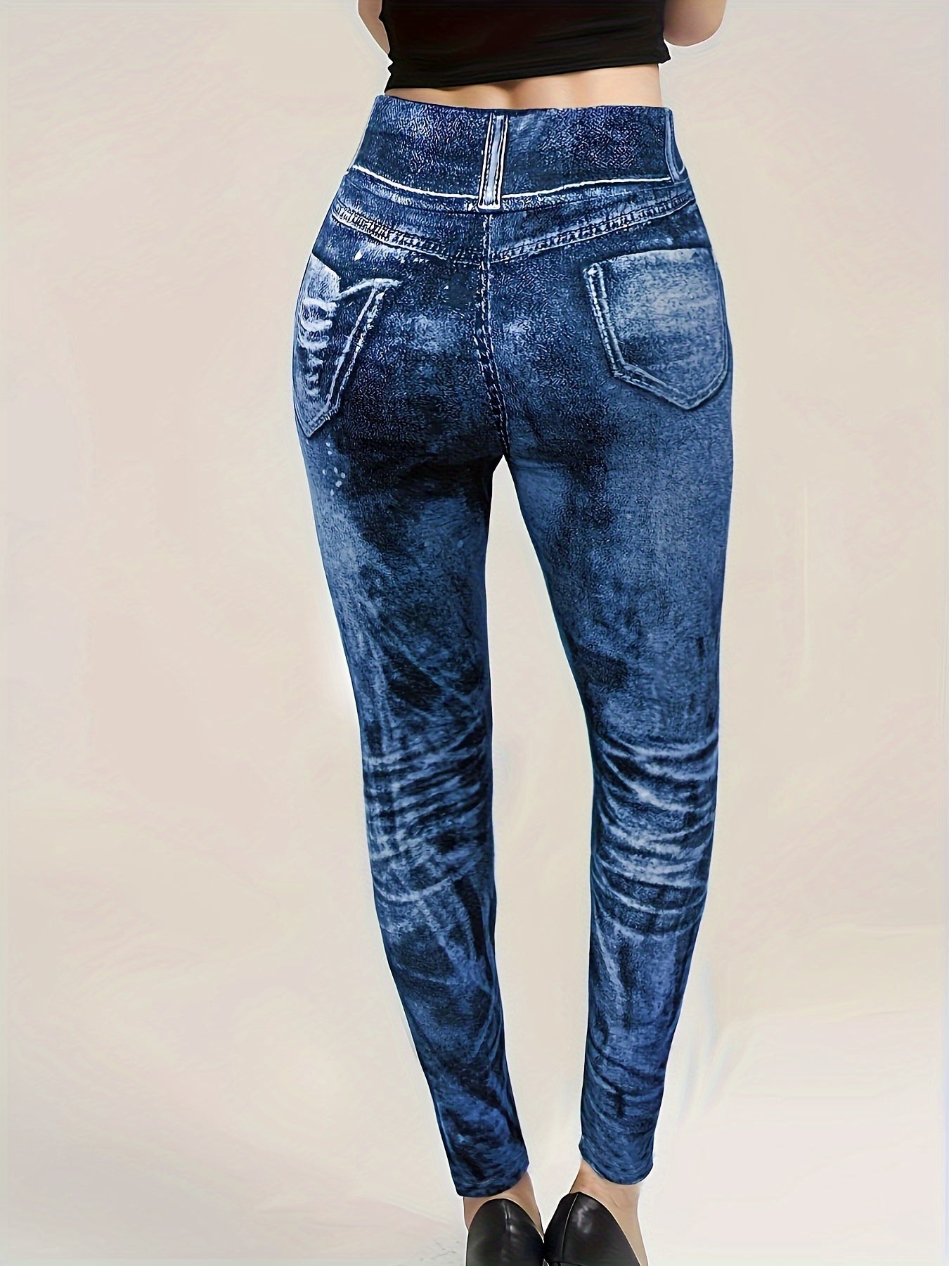 Denim Stretch Leggings Tummy Control Butt Lifting Workout Yoga Pants