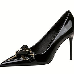 Chain Decor High Heel Patent Leather Pumps Stiletto Heels