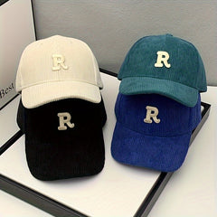 Corduroy R Letter Hat For Men Women Baseball Cap