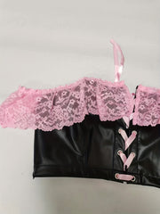 Hot Lace Trim Faux Leather Dress Up Set