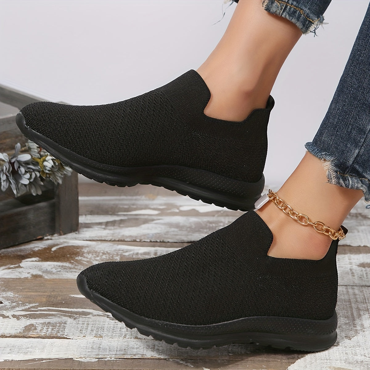 Women's Breathable Woven Sneakers Low Top Slip On Shoes