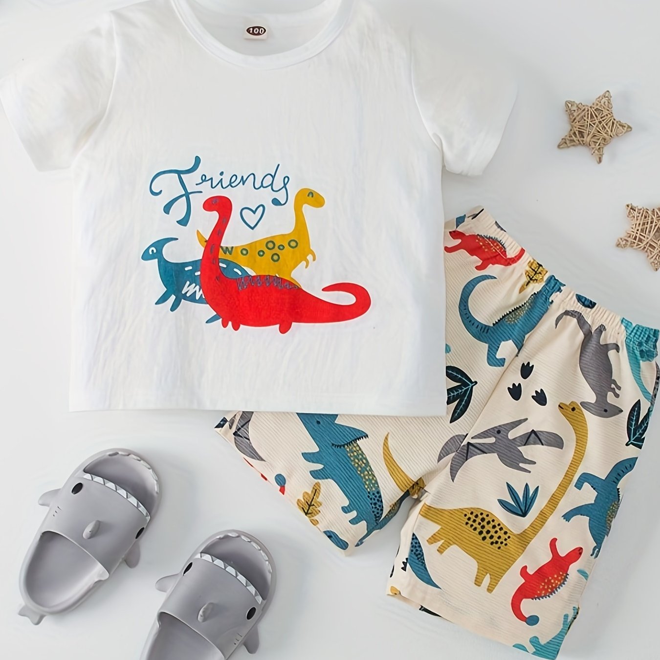 Boys Dino Print Pajama Set Top & Shorts FRIENDS Dinosaur
