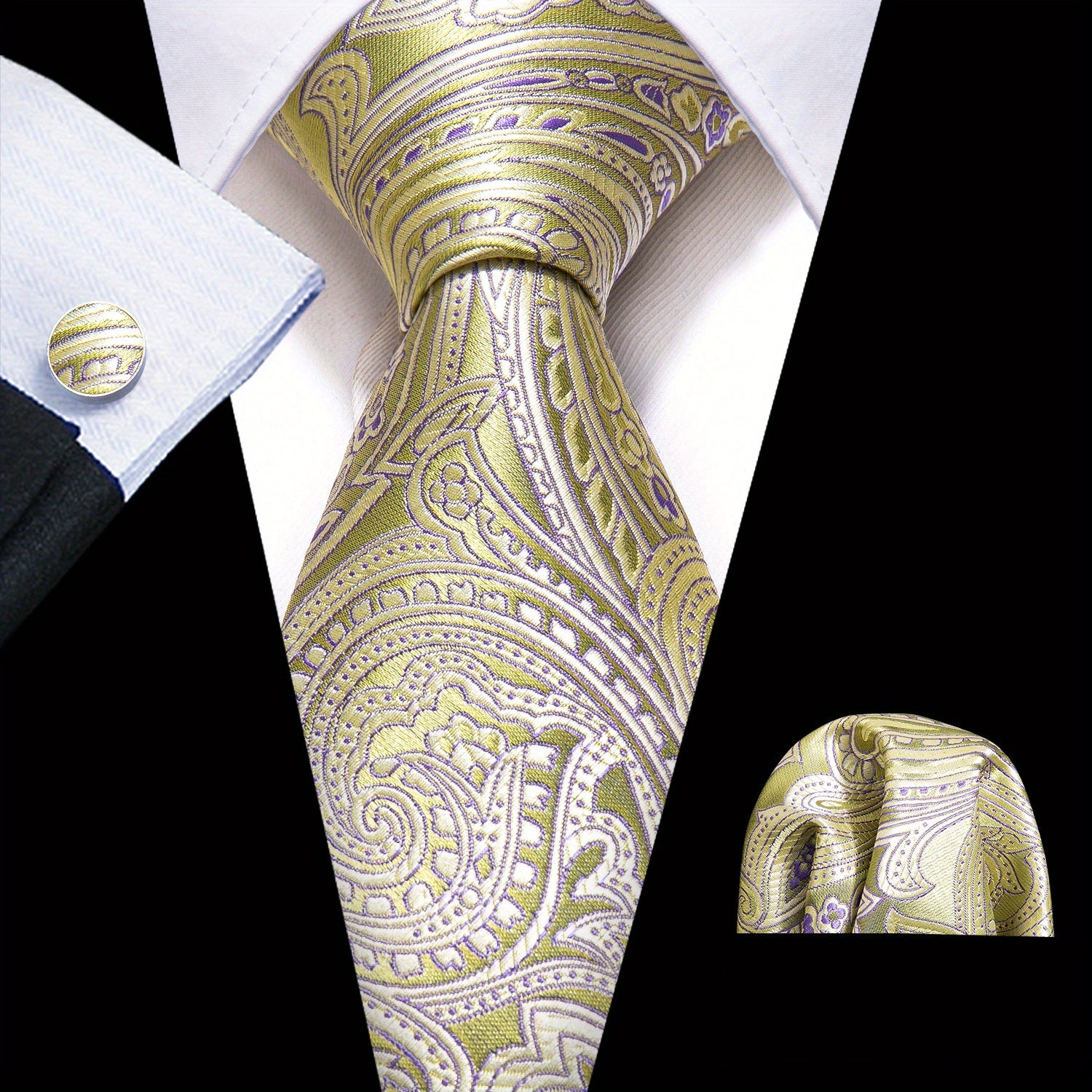 Men's Paisley Silk Tie Set Wedding Accessories Gift