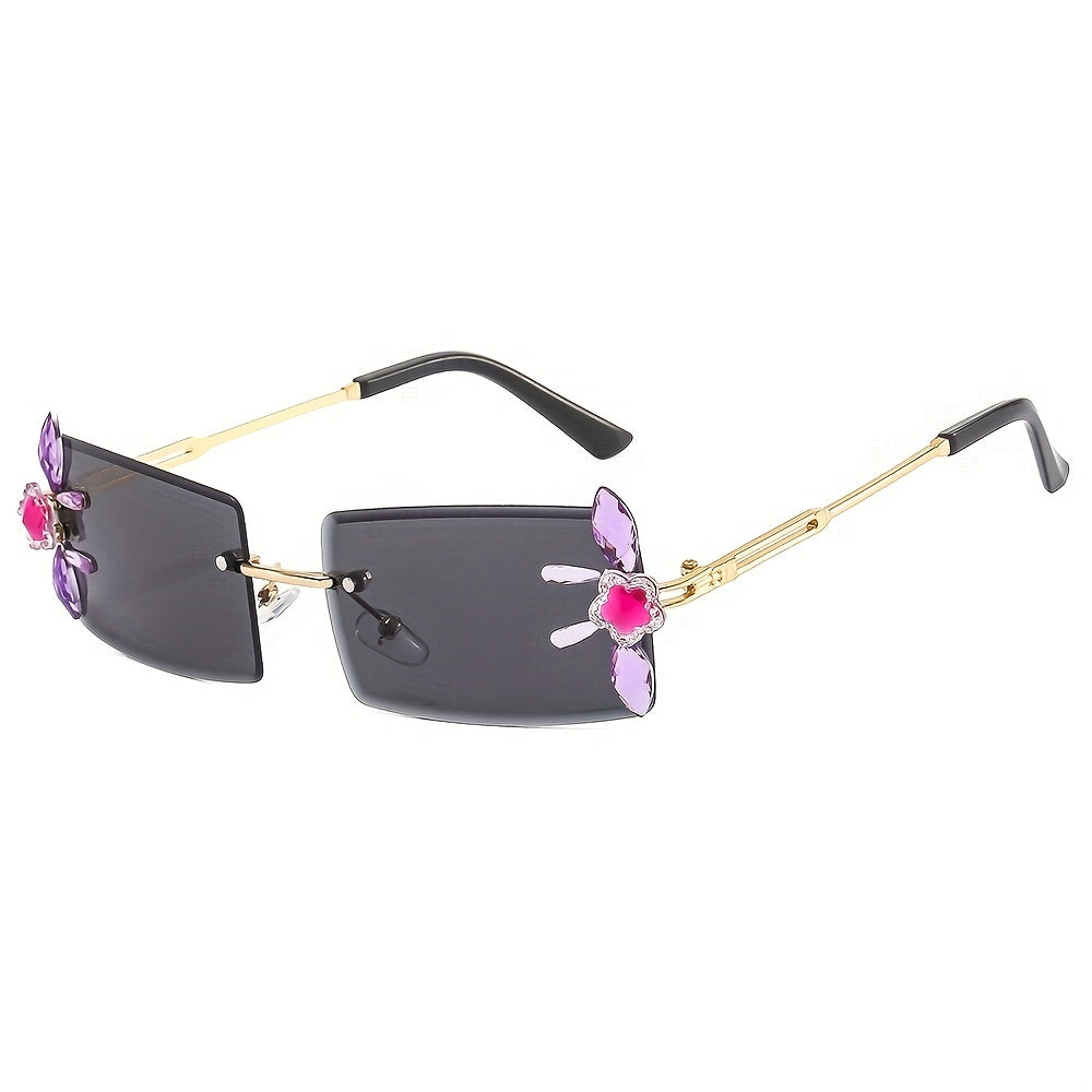 European American Diamond Rimless Sunglasses Multicolor Gradient Men's
