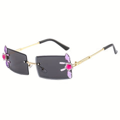 European American Diamond Rimless Sunglasses Multicolor Gradient Men's