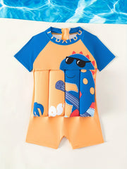 Baby Boys Dinosaur Print Swimsuit With Buoyancy Clothes