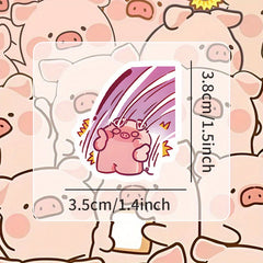 60pcs Cartoon Pig Stickers Reusable PVC Decals for Crafts Mixed Colors & Shapes