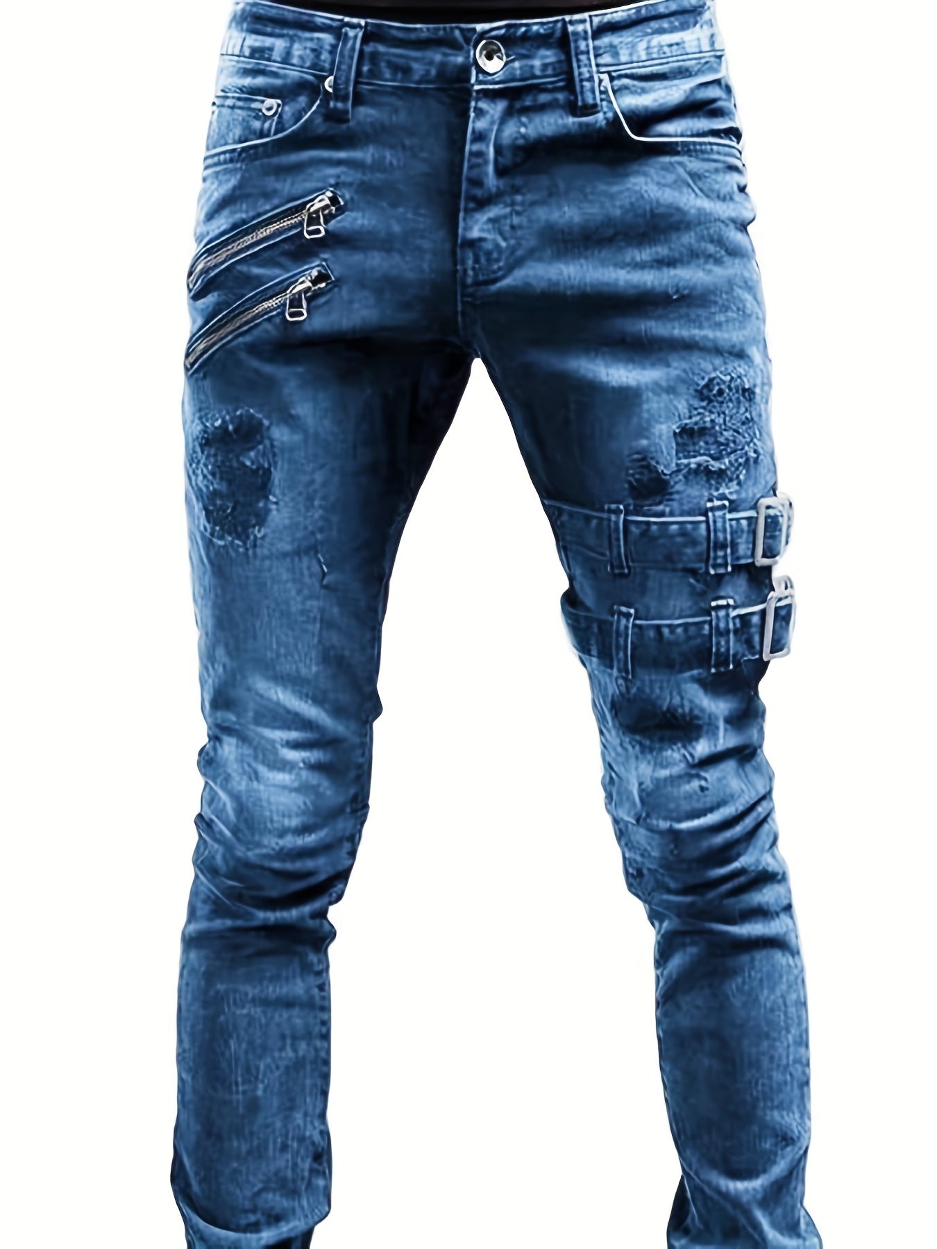 Slim Fit Ripped Biker Jeans Men's Casual Street Style