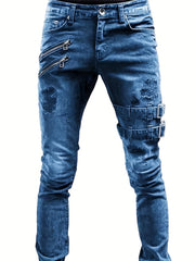 Slim Fit Ripped Biker Jeans Men's Casual Street Style
