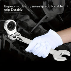 1pc Ratchet Wrench Set 180 Degrees Rotation & Open End & Ring Spanner