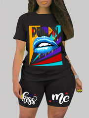 Women's Plus Graphic Print Tee & Shorts 2pcs Set