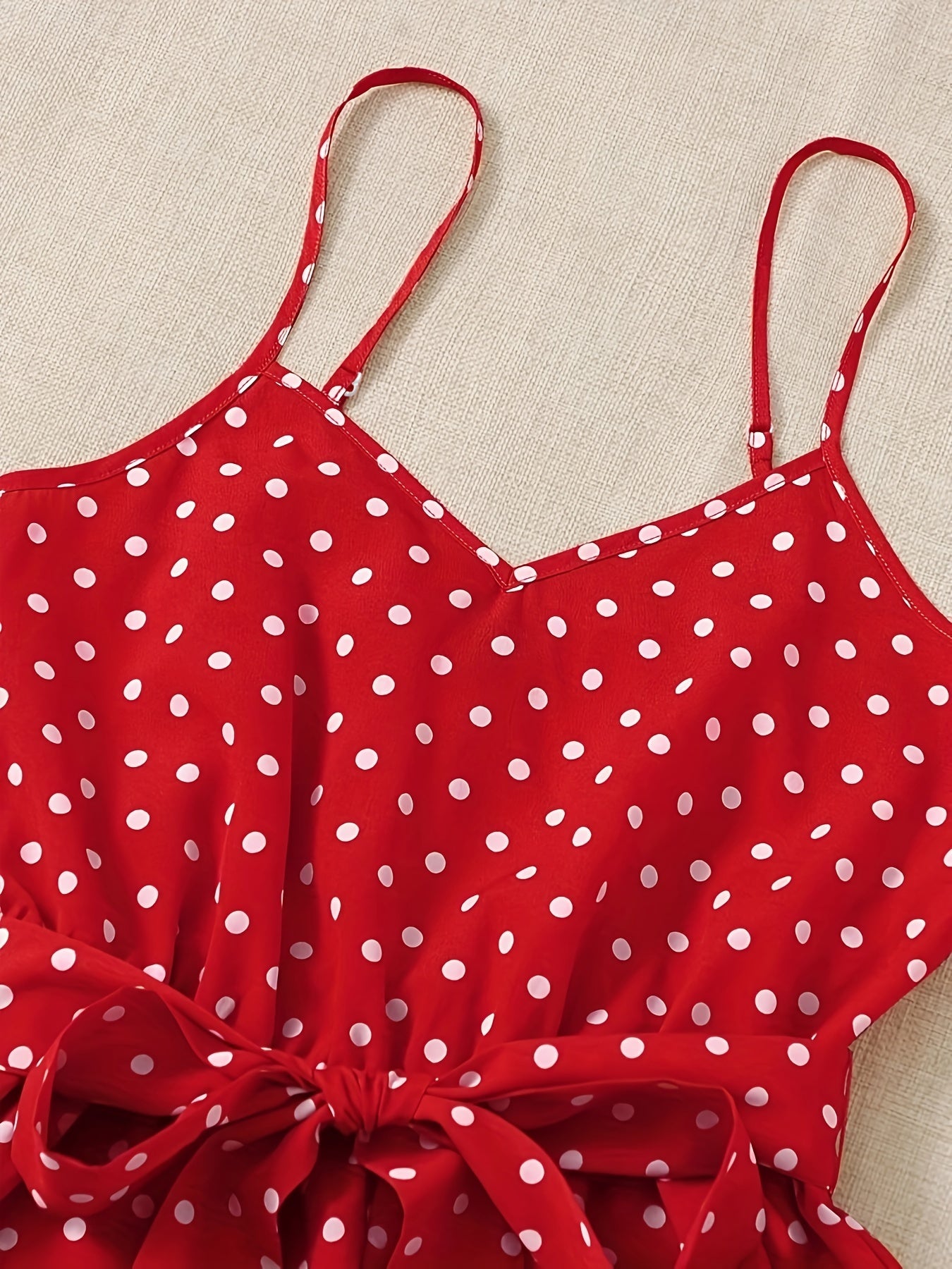 Polka Dot Print Romper Jumpsuit V Neck Tie Waist