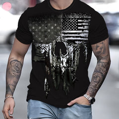 Flag Pattern Print Men's Short Sleeve T-shirt Graphic Tee