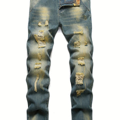 Vintage Ripped Jeans Men's Casual Street Style Denim Pants With Pockets
