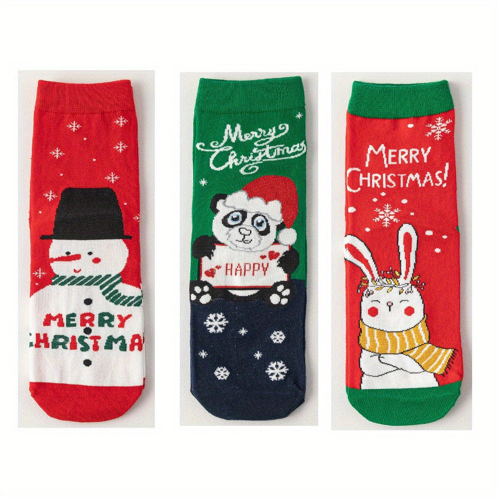 3 Pairs Girls Kids Christmas Socks Cartoon Pattern Crew Socks Children s Socks