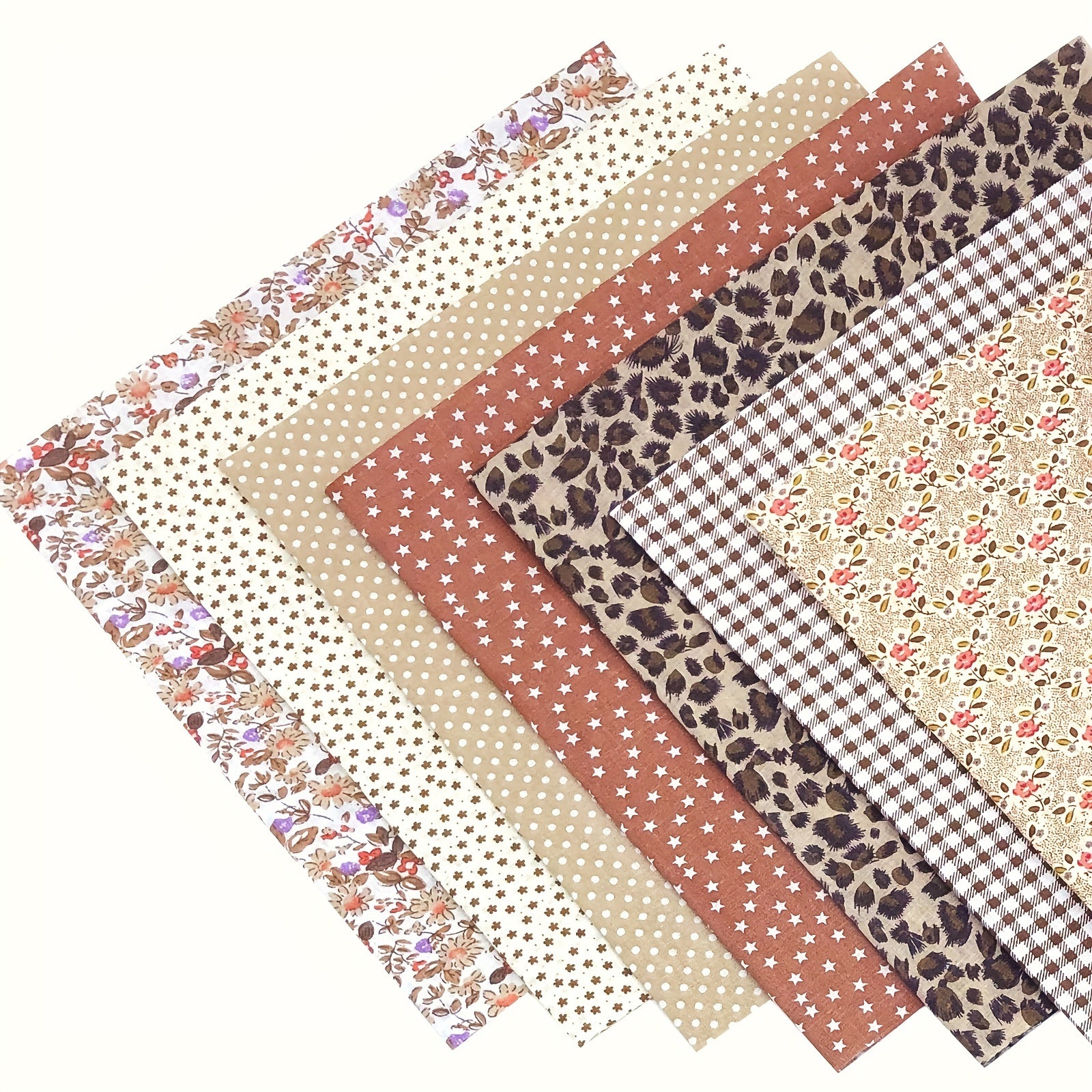 7pcs Coffee Floral Cotton Fabric Quilting Patchwork Fat Quarter Bundles