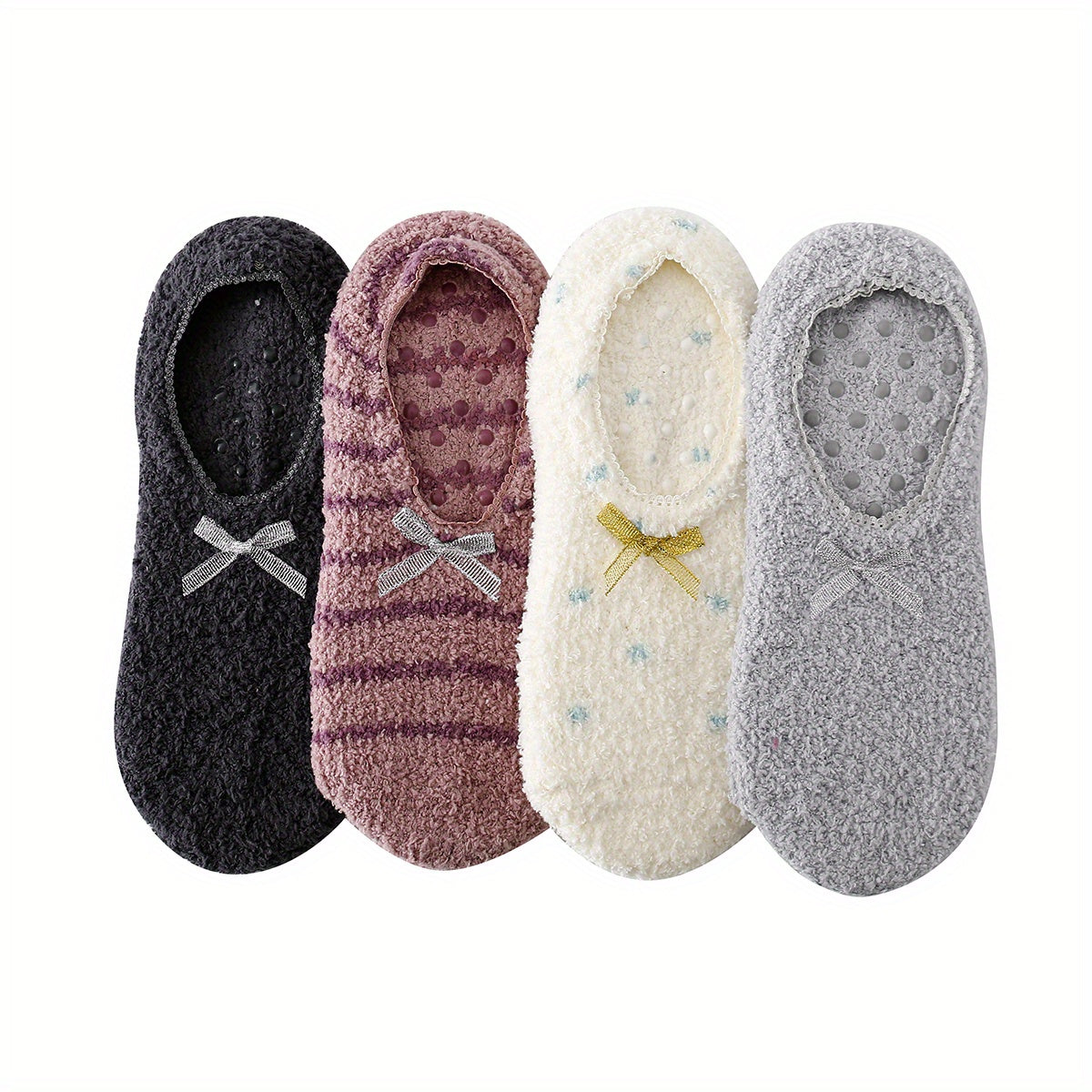 4 Pairs Fuzzy Short Socks Variety, Comfortable Anti Slip Ankle Socks Women's Sto