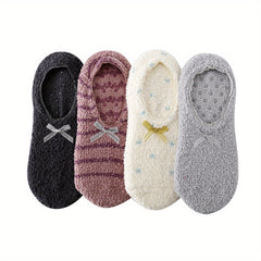 4 Pairs Fuzzy Short Socks Variety, Comfortable Anti Slip Ankle Socks Women's Sto