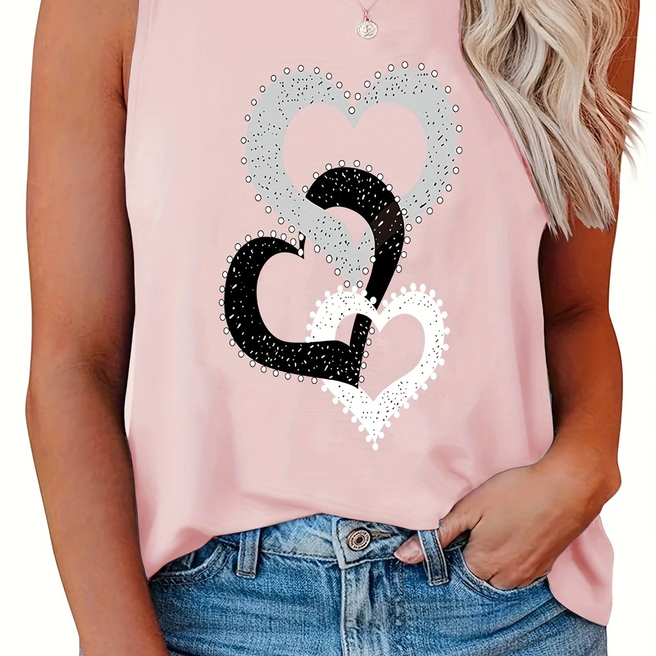 Three Hearts Linked Print Tank Top for Summer