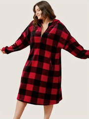 Plaid Print Fleece Hooded Nightgown