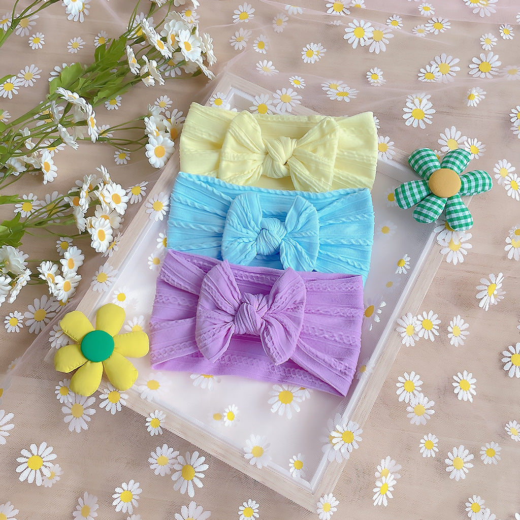 Cute Candy Nylon Jacquard Bow Baby Headband for All Seasons