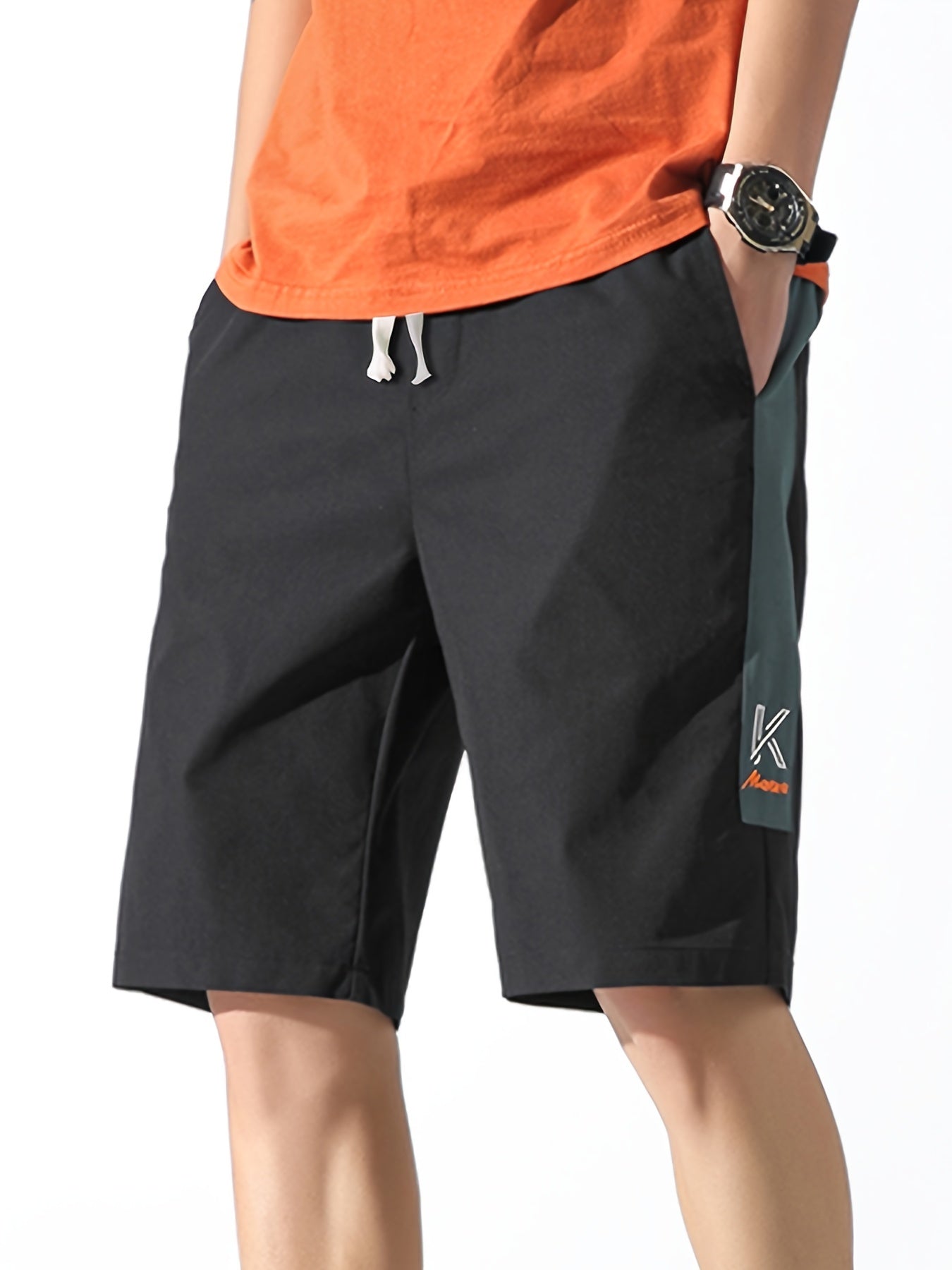 Men's Cargo Shorts with Letter Print and Drawstring Waist