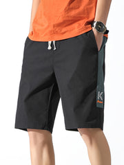 Men's Cargo Shorts with Letter Print and Drawstring Waist