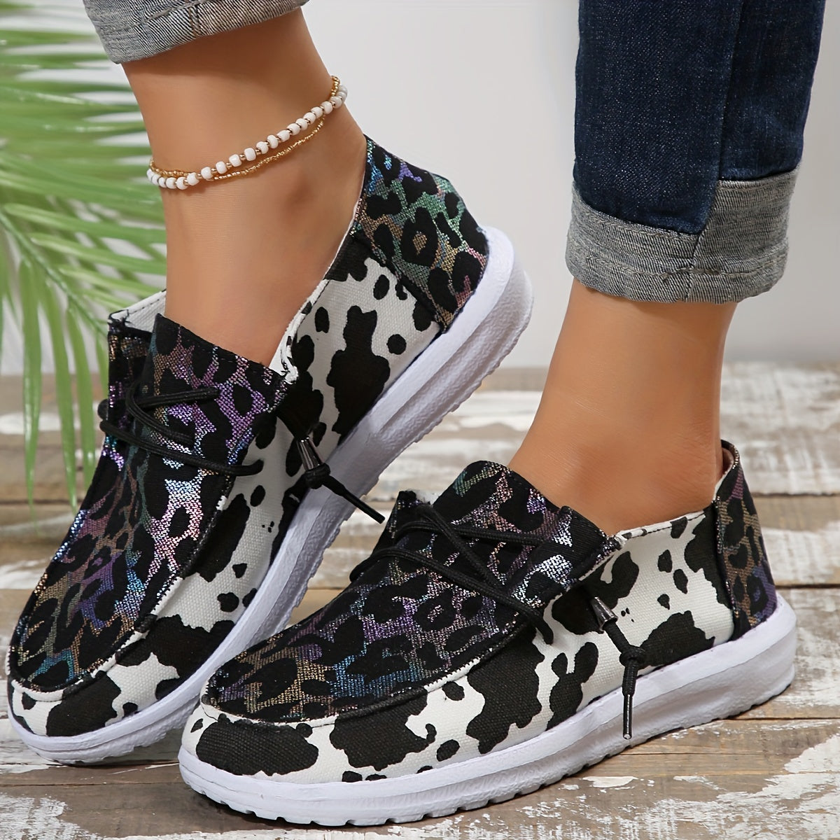 Leopard Print Slip-on Boat Shoes Lightweight Flats