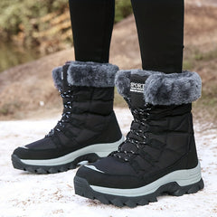 Women's Anti-slip Hiking Boots Fleece Lined Winter Mid Calf Lace-up Snow Boots