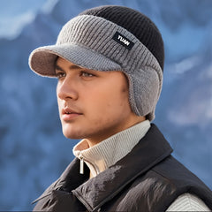 Men's Winter Hat with Earmuffs Block Style Warm Cap for Cold Weather in 4 Colors