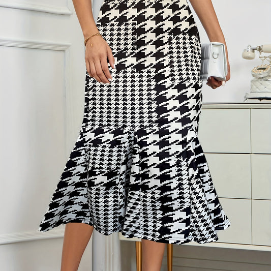 Plaid High Waist Bodycon Skirt Ruffle Trim Skirt