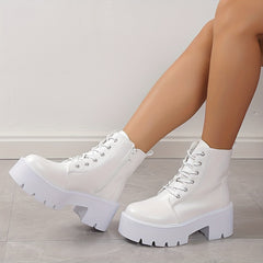 Women's Platform Combat Boots Chunky Heeled Lace Up Ankle Boots