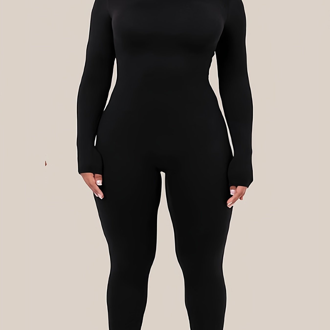 Skinny Turtle Neck Jumpsuit Long Sleeve Stretchy Jumpsuit for Women