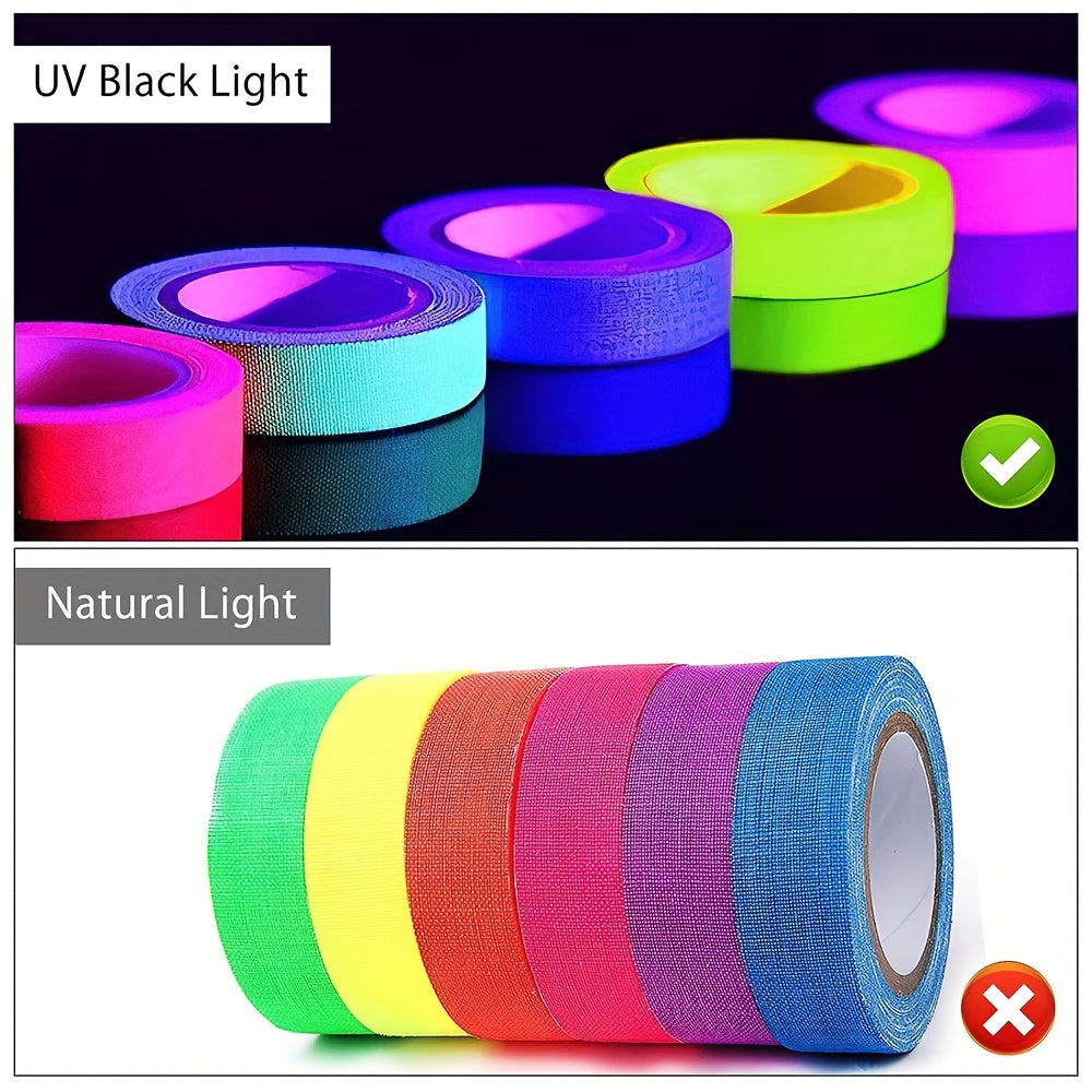 6pcs Fluorescent Cloth Tape Adhesive Neon Glow In The Dark Tape Matte 6 Colors