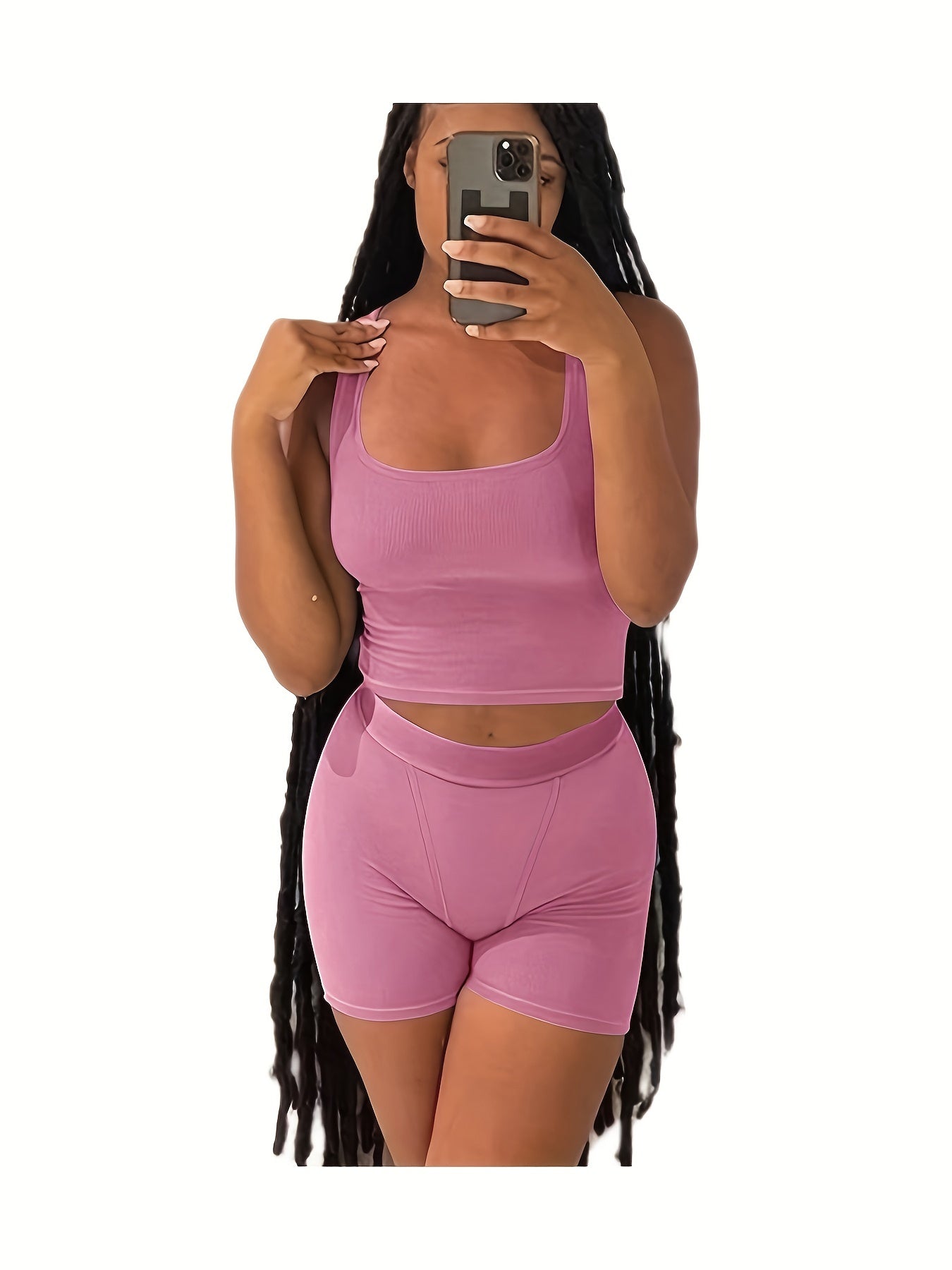 2pcs Sleeveless Crop Top & High Waist Shorts Set for Yoga Workout
