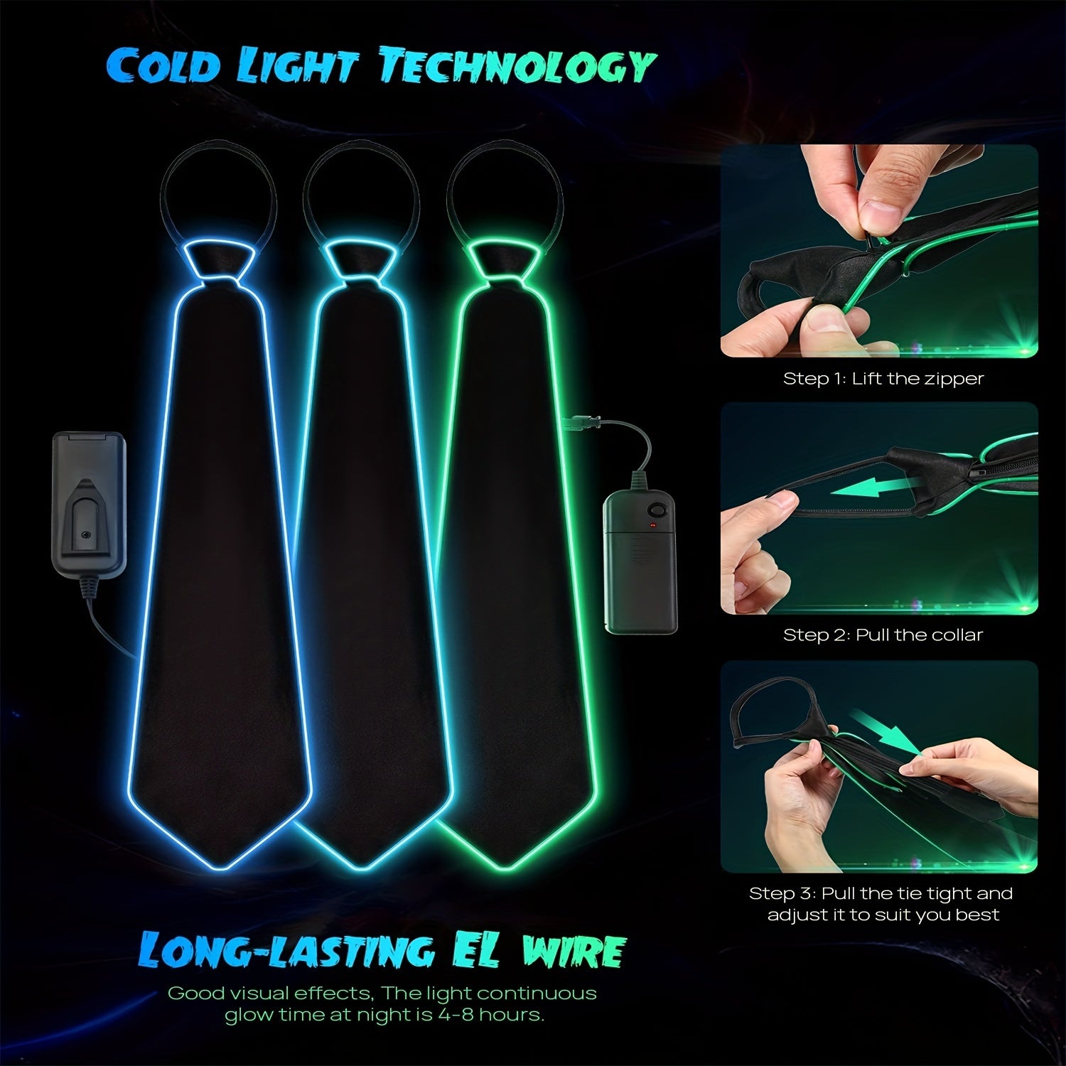 LED Light Up Ties For Men Adjustable Christmas Novelty Neckties