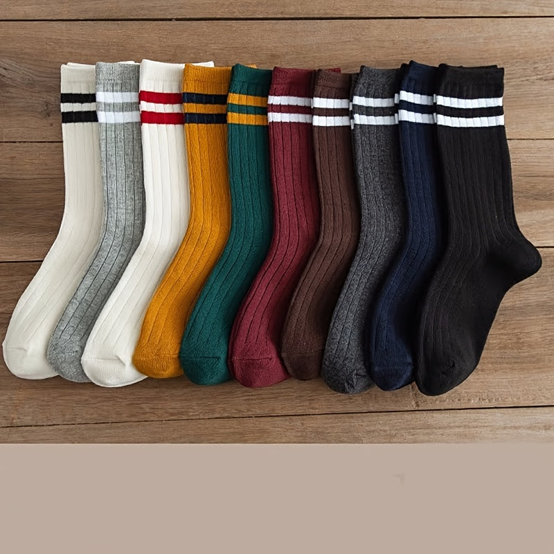 10 Pairs Striped Crew Socks for Women