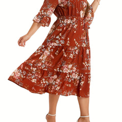 Floral Print V Neck Smock Maxi Dress