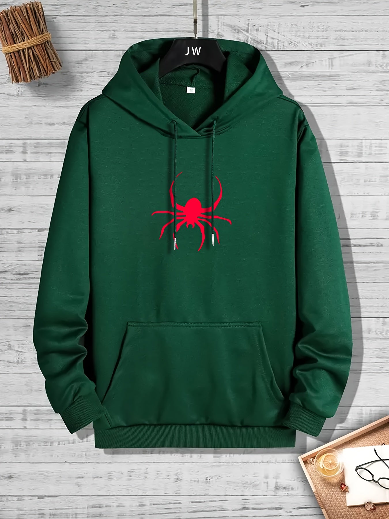 Spider Print Graphic Hoodie Men's Pullover for Halloween