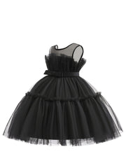 Girls Mesh Ruffled Princess Dress Sleeveless
