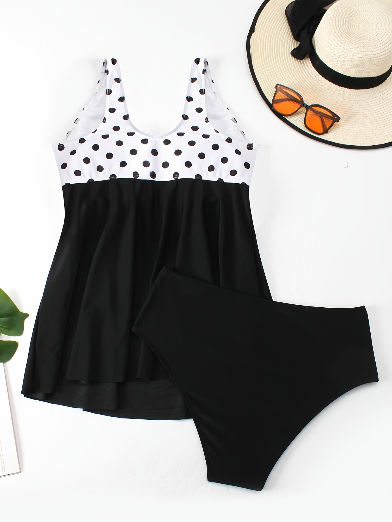 Retro Tankini Set Women's Plus Contrast Polka Dot Print
