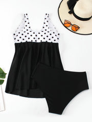 Retro Tankini Set Women's Plus Contrast Polka Dot Print