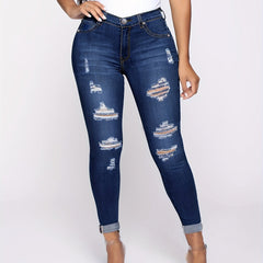 Dark Ripped Holes Skinny Jeans Slim Fit