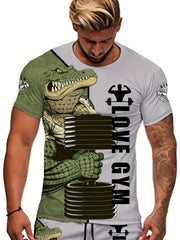 Men's Bull Weightlifting Print Sports T-Shirt for Summer