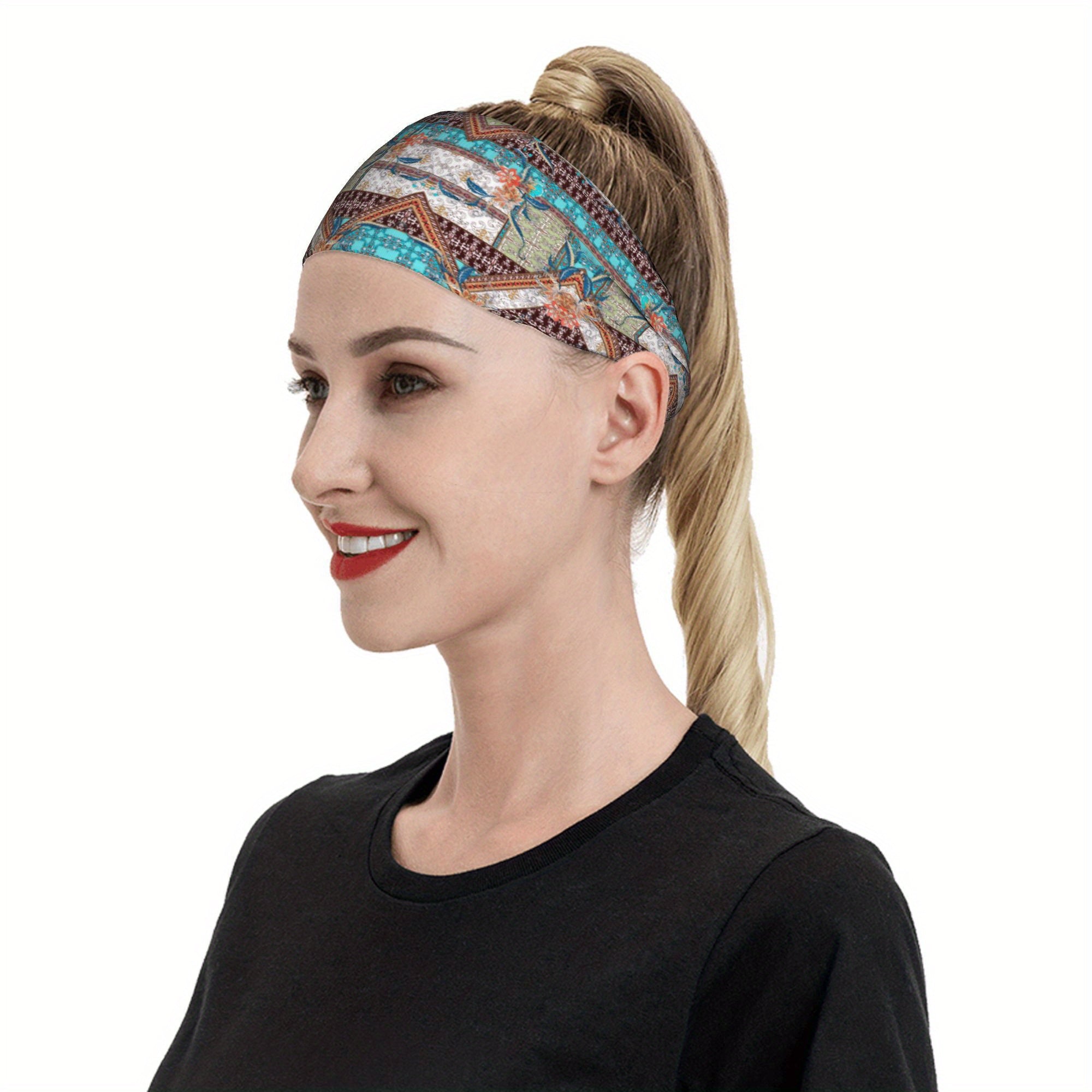 Men's Paisley Headband Non Slip Teal Orange Gray Brown Soft Flexible Band